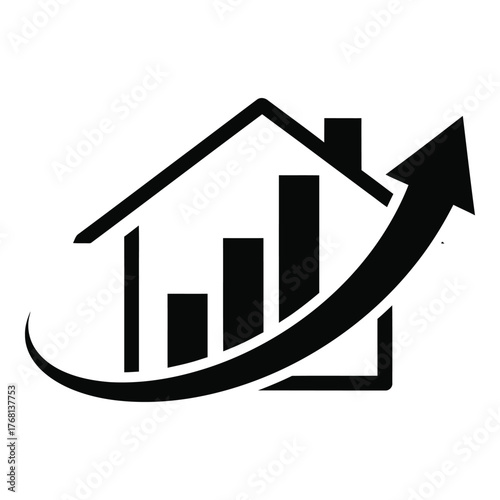 Real estate growth upward arrow chart icon representing property market increase and investment success silhouette