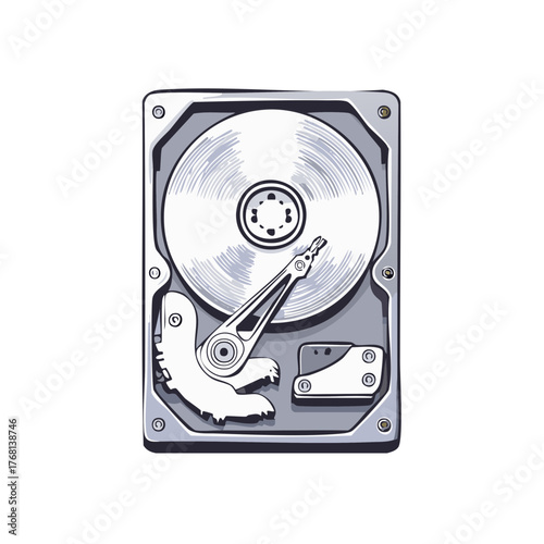 Isolated vector illustration of a hard disk drive internal components computer hardware and storage