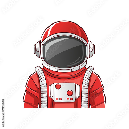 Red astronaut suit with white helmet and reflective visor for space exploration