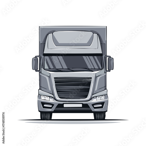 Modern gray semi truck front view heavy duty freight vehicle vector illustration