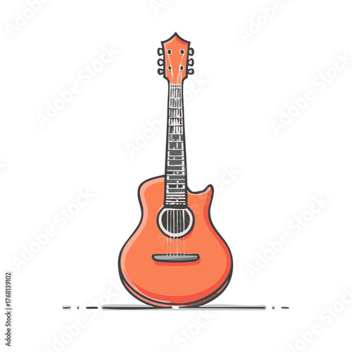 Illustration of Acoustic Guitar with Six Strings Musical Instrument Sounding Board Fretboard Musicality Art
