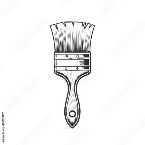 Vintage Paintbrush Illustration with Wooden Handle and Bristles