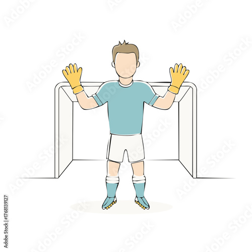 Goalkeeper Ready in Position for Football Soccer Goal Defense Cartoon Drawing