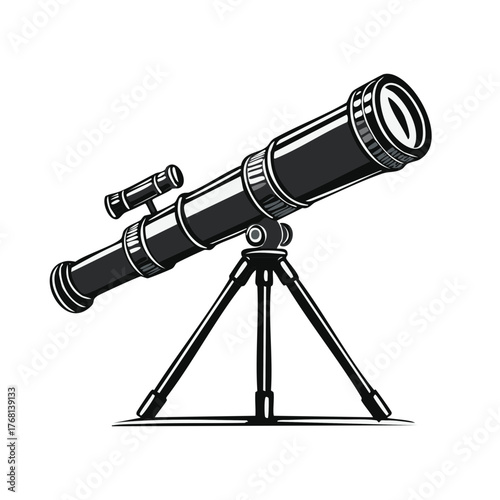 Telescope instrument on tripod vector Illustration - Equipment for exploring space, stars, and astronomical observation