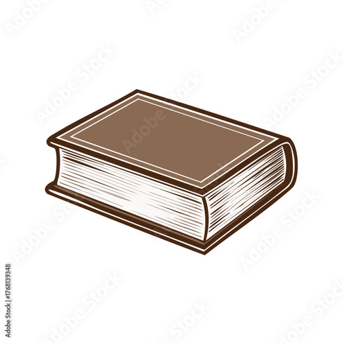 Stylized brown hardcover book illustration for education literature and academic knowledge concepts