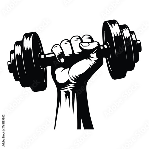 Strong hand gripping heavy dumbbell for fitness and strength training powerlifting workout silhouette