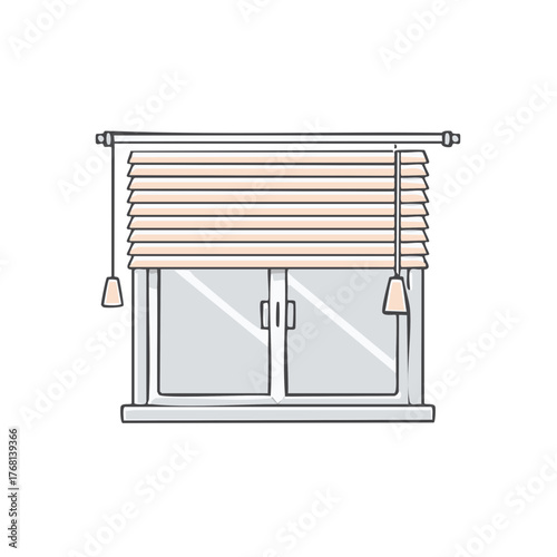 Window with closed horizontal blinds and a window sill