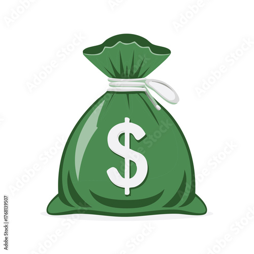 Green money bag with white dollar sign illustration symbolizes wealth and finances