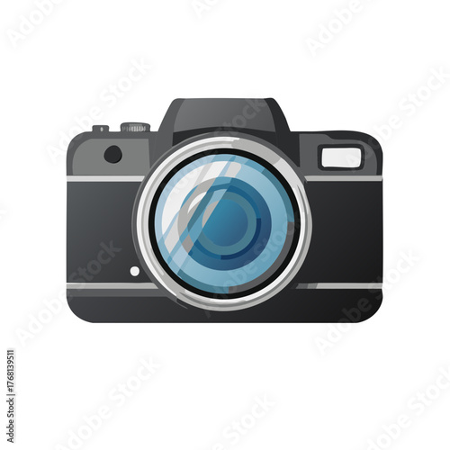 Modern Digital SLR Camera Icon with Lens Reflection Vector Illustration