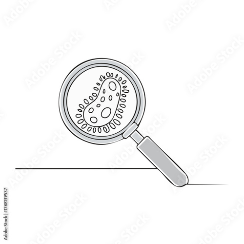 Magnifying glass examining bacterial cell illustration