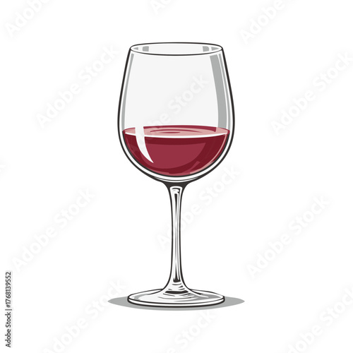 Elegant wine glass half full of red wine creating beautiful shades and a minimalist illustration for bar concepts