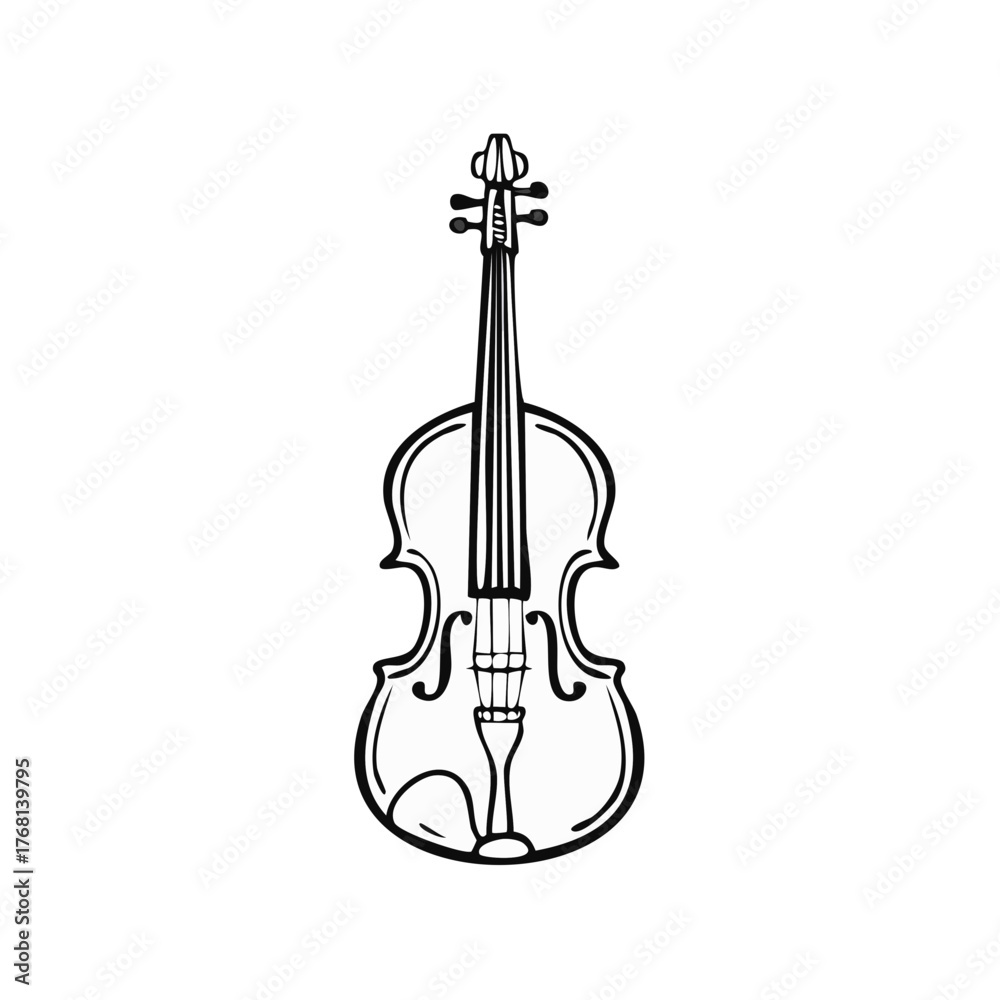 Fototapeta premium Classic violin musical instrument illustrated in a clean black and white line art style