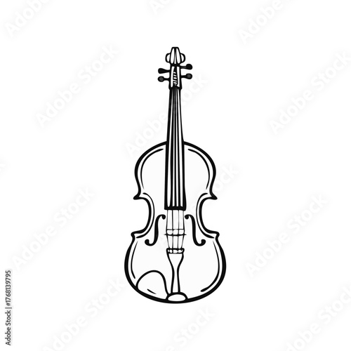 Classic violin musical instrument illustrated in a clean black and white line art style