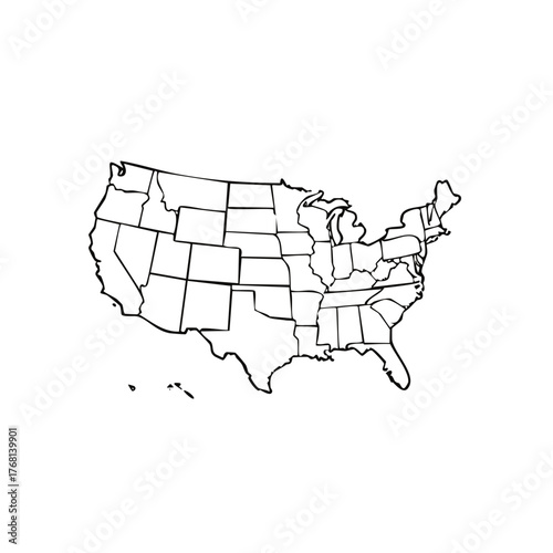 Outline of United States Map with State Borders Vector