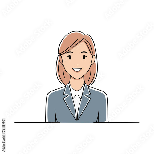 Portrait of a Businesswoman in a Blue Suit with a Cheerful Expression Business Professional Illustration