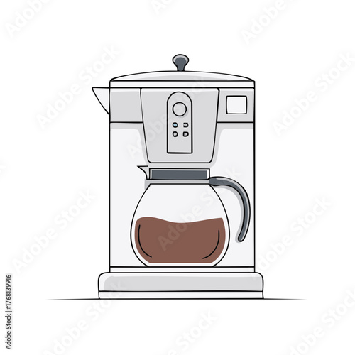 Automatic coffee machine brewing fresh coffee, glass carafe being filled with hot drink, morning beverage illustration