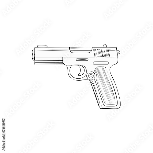 Simple black and white line art drawing of a semi-automatic pistol