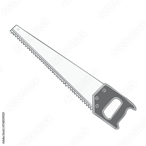 Hand Saw Illustration with Sharp Teeth for Woodworking, Carpentry and Construction