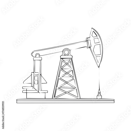 Outline drawing of an oil derrick pumping crude resource from the ground