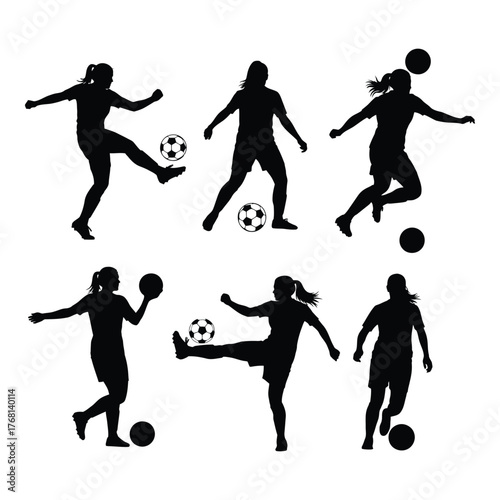 Dynamic silhouettes of women playing soccer capturing action and athleticism silhouette