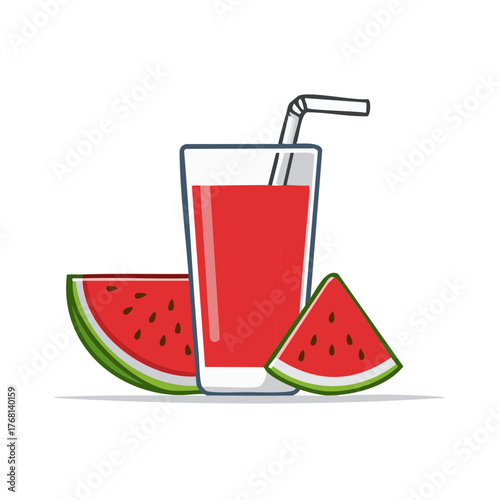 Refreshing Watermelon Juice with Slices and Straw Cartoon Still Life