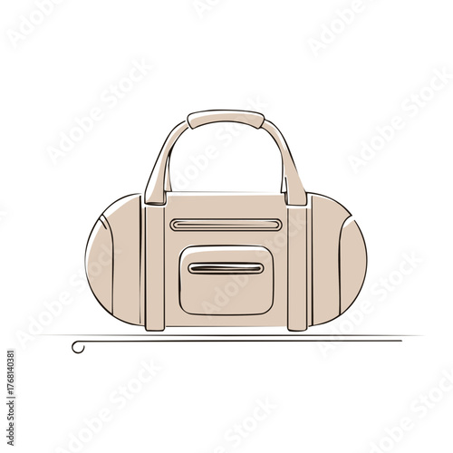 Minimalist line art illustration of a beige duffel bag for travel or gym