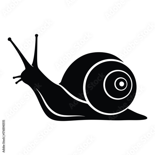 Silhouette of a garden snail with swirling shell moving across a surface monochrome design silhouette