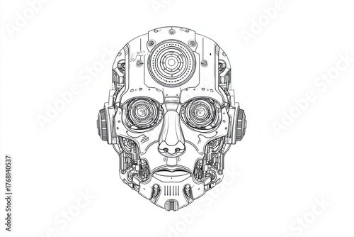 Abstract artificial intelligence head outline isolated on transparent background