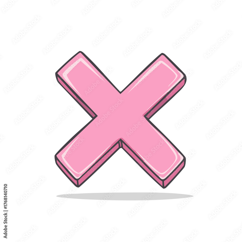 Obraz premium Cartoon pink cross symbol with shadow effect, artistic graphic design element.
