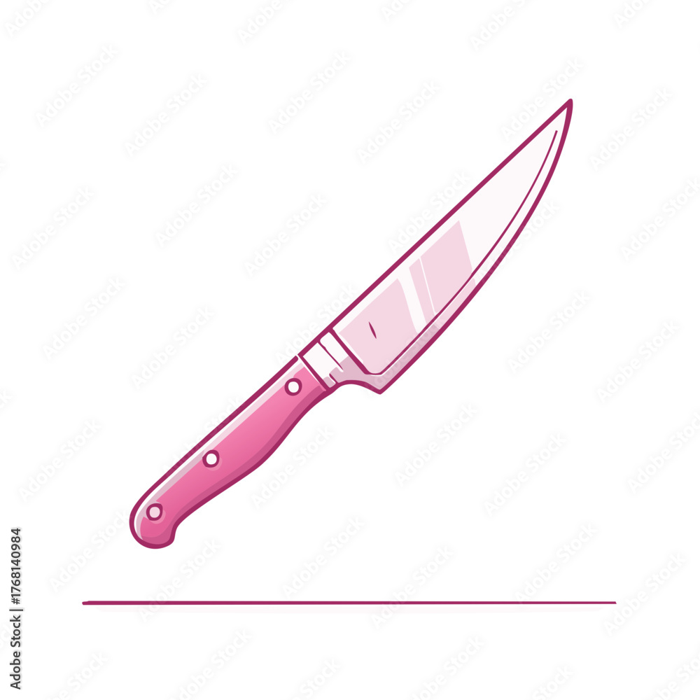 Obraz premium Cute pink chef knife cooking utensil kitchenware cartoon style graphic