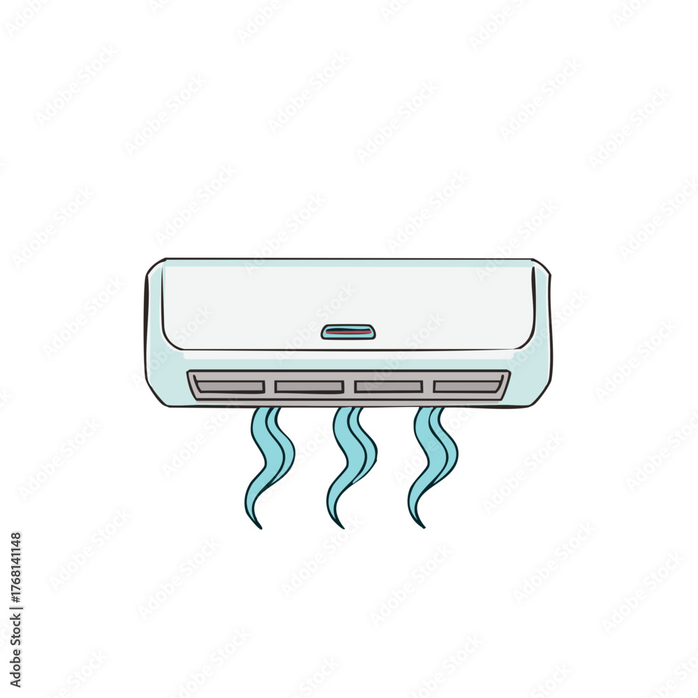 Fototapeta premium Air Conditioner Blowing Cold Air Streams Illustration with Sketchy Style and White Background