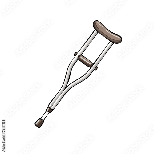 Illustration of a single forearm crutch mobility aid drawing style isolated