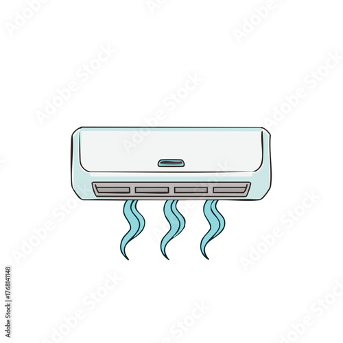 Air Conditioner Blowing Cold Air Streams Illustration with Sketchy Style and White Background