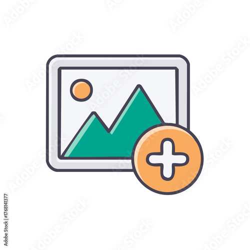 Adding Images Vector Graphic with Plus Icon Landscape Scene in a frame