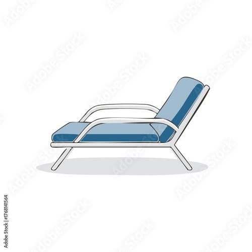 Vector illustration of a blue outdoor sun lounger for summer relaxation and vacation