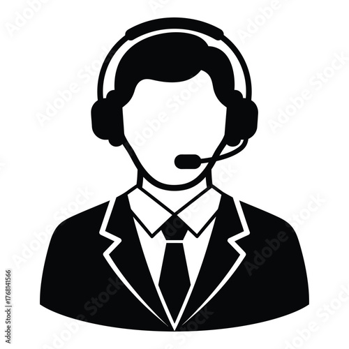 Professional customer support agent icon representing service and communication in business silhouette