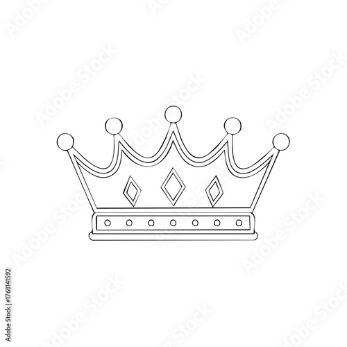 Simple Linear Drawing of an Antique Crown with Jewels and Circular Toppers