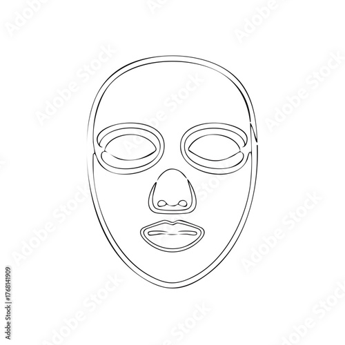 Minimalist continuous line art drawing of a beauty face mask outline for skincare treatment and spa concept