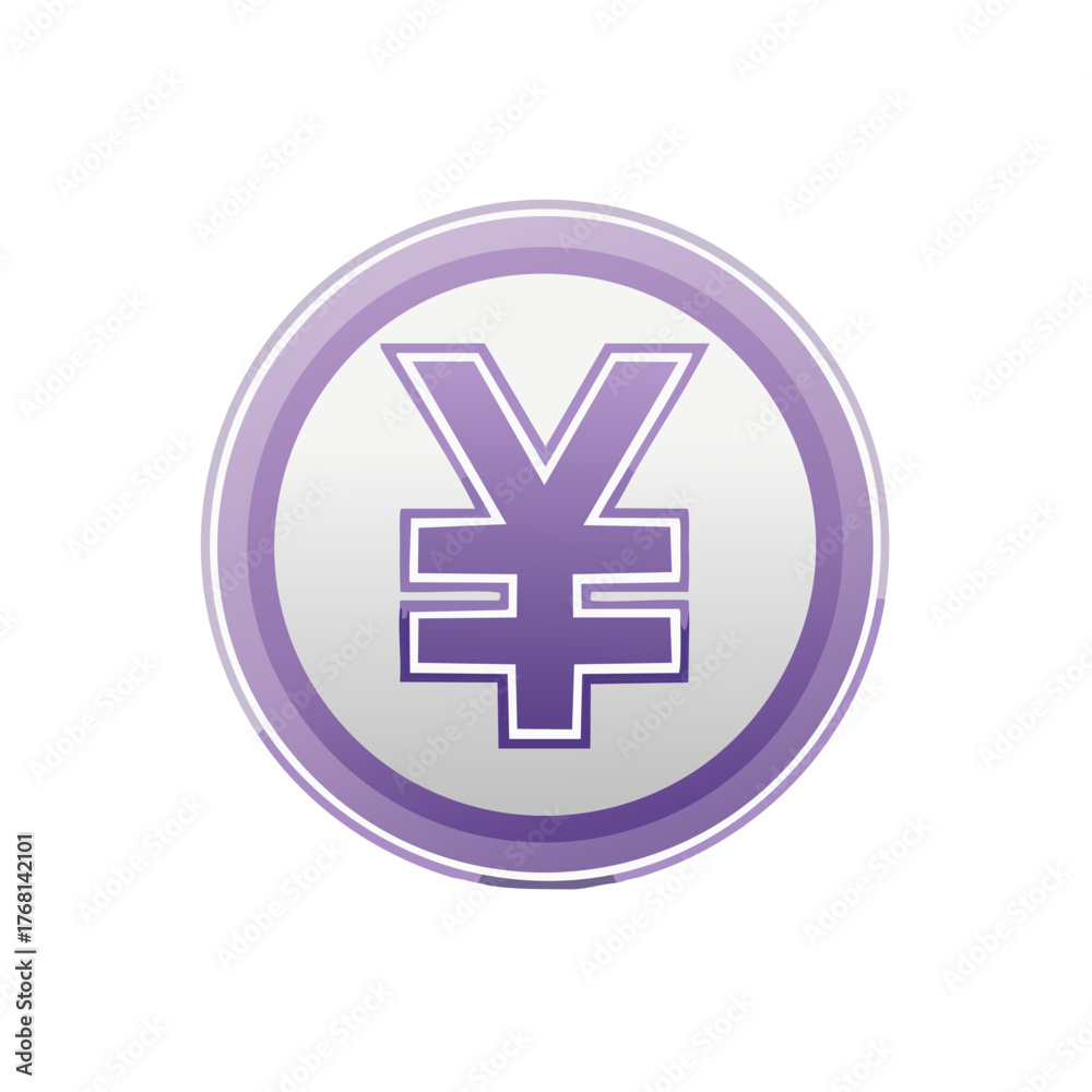 Obraz premium Japanese Yen Symbol Icon on Round Coin, Currency Sign, Finance, Illustration