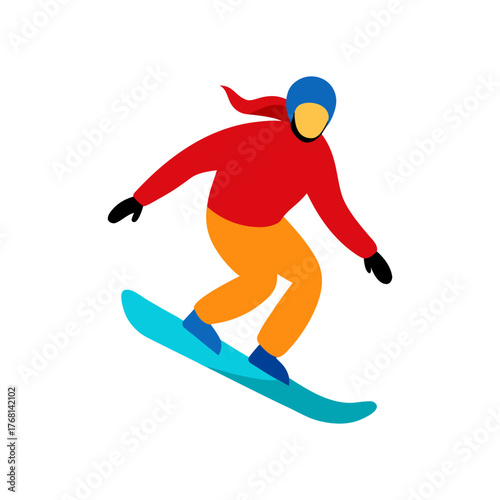 Snowboarder Carving On Powder Snow Minimal And Simple Realistic Colorful Vector White Background Only