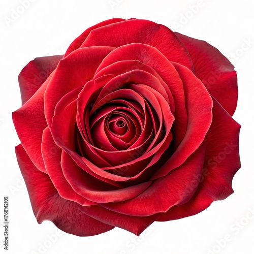 Perfect Red Rose in Full Bloom Close-Up on White Background