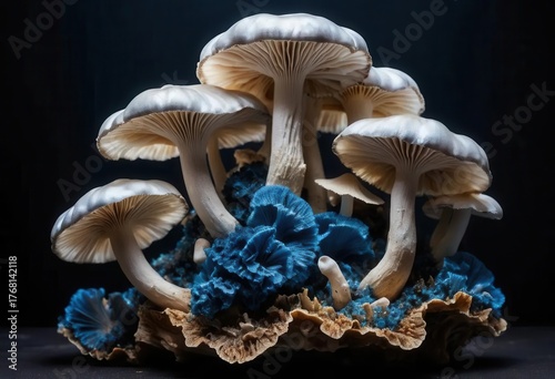 Vibrant Display of Unique Mushrooms Against Dark Background