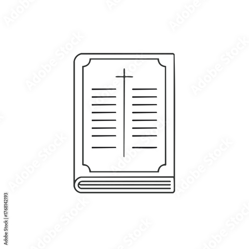 Religious book icon with cross symbol, simple monochrome design.