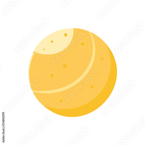 Flat design cartoon planet or moon with craters and vibrant yellow color