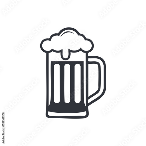 Beer mug illustration with foam outline. Concept beverage icon
