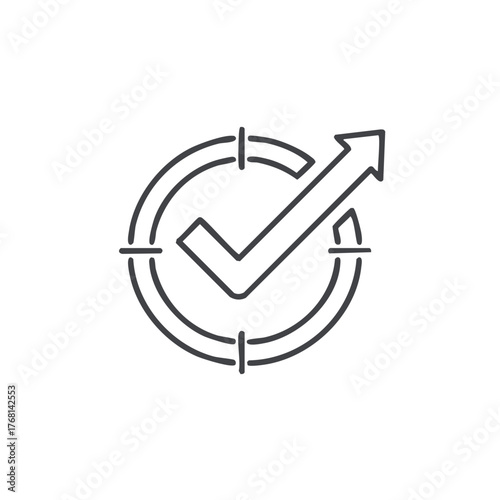 Line art target with upward arrow check mark for success and goals achievement