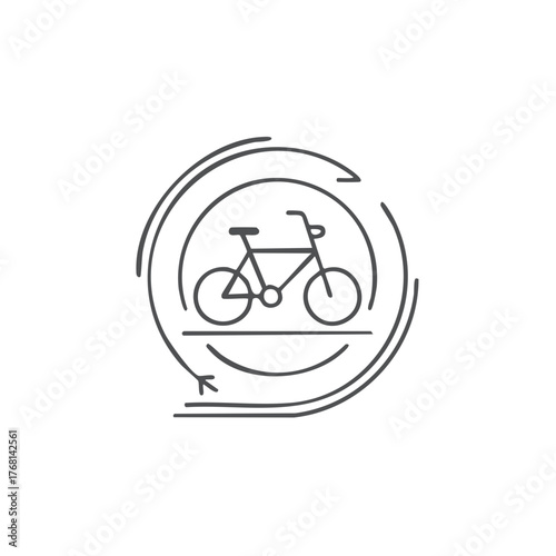Eco friendly bicycle transport symbol with circular arrow cycling sharing and reuse concept line icon