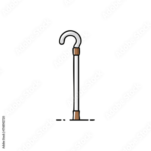 Elegant walking cane illustration with classic hooked handle for mobility or fashion accessory aid tool
