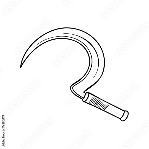 Black and White Illustration of a Traditional Sickle Tool