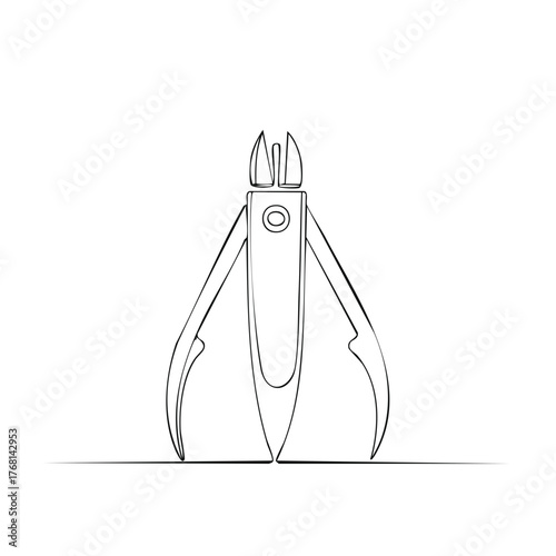 Cuticle nipper line art, nail care instrument, manicure device drawing, beauty tool outline